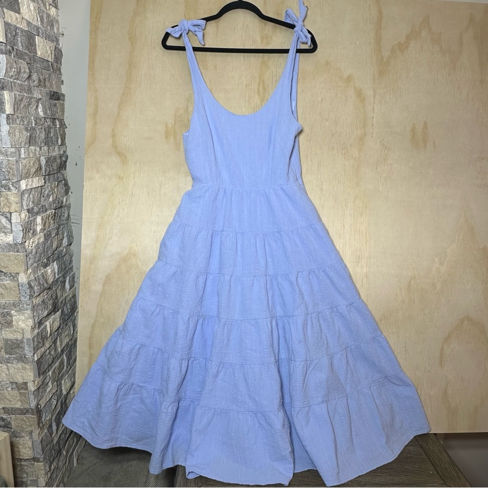 Aura Blue Tiered Midi‎ Sundress Casual